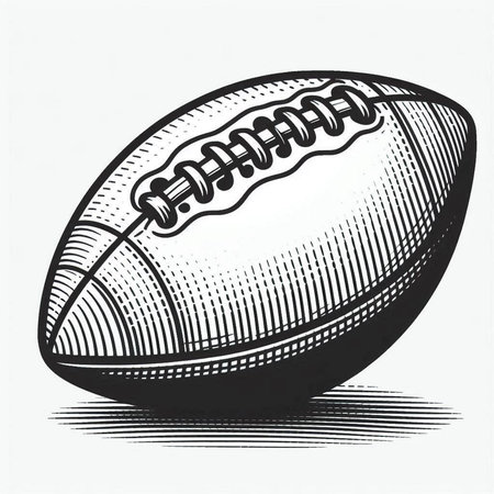 american football ball engraving vector illustration. Scratch board style imitation. Black and white hand drawn image.の写真素材