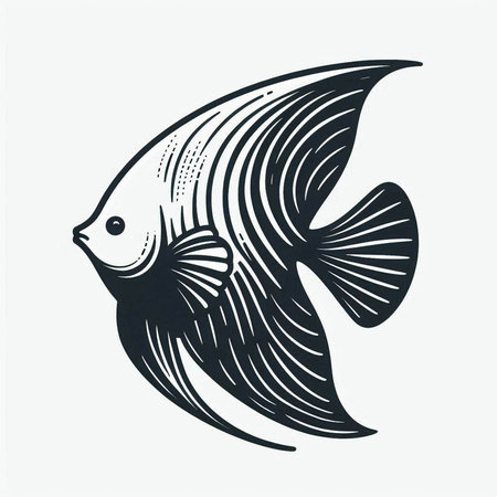 Hand drawn fish. Black and white vector illustration isolated on white background.
