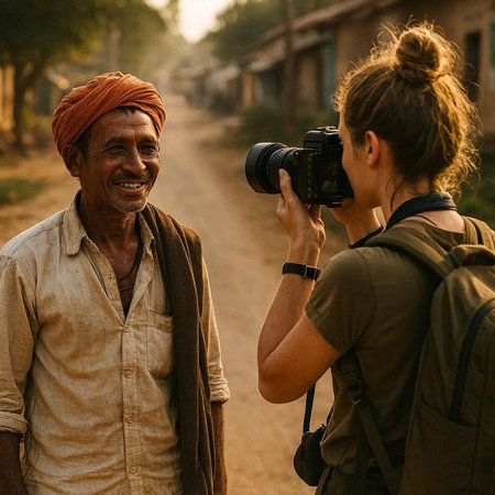 Unidentified photographer with a camera in the street in Kolkata.