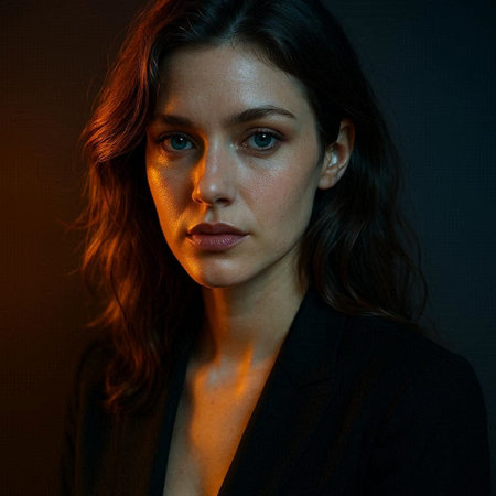 Portrait of a beautiful girl in a black jacket on a dark background