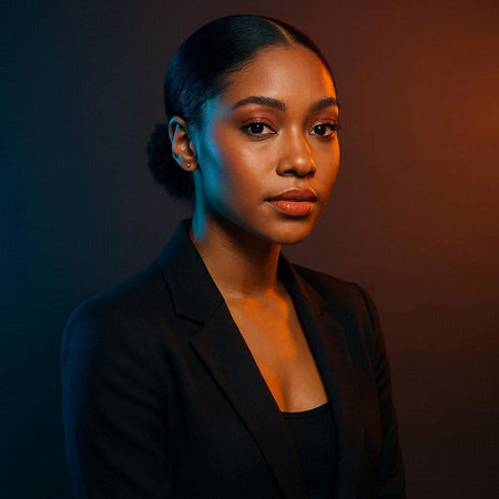 Portrait of a beautiful african american woman in a black suit