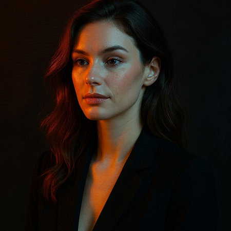 Portrait of a beautiful young brunette woman in a black suit
