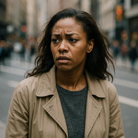 Portrait of a sad african american woman on the street