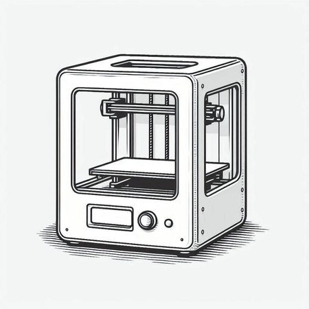 3d printer isolated on white background. Vector illustration in sketch style.