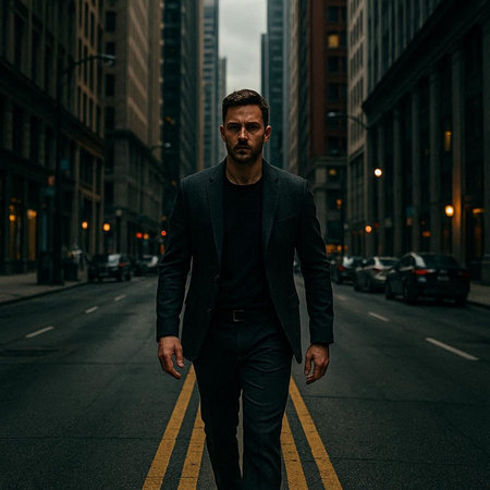 Portrait of a handsome businessman on the street. Men's beauty, fashion.