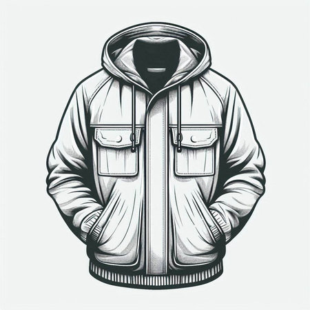 Men's winter jacket with hood. Vector illustration isolated on white background.