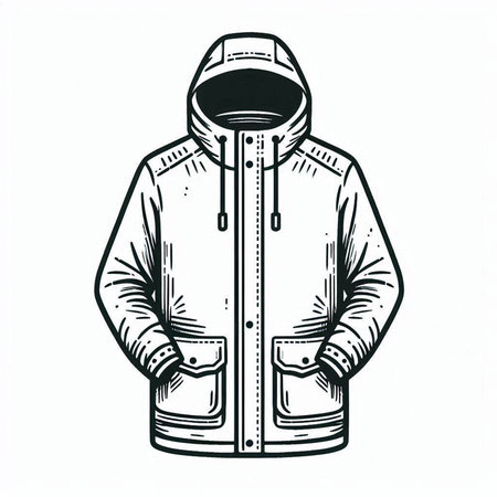 Hooded jacket with hood. Vector illustration in sketch style.