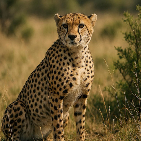 Cheetah sitting in the grass in Maasai Mara National Park, Kenya