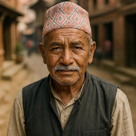 Portrait of unknown Nepali old man in the street of Kathmandu in the afternoon