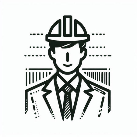 Engineer with helmet and hardhat. Vector illustration in linear style.