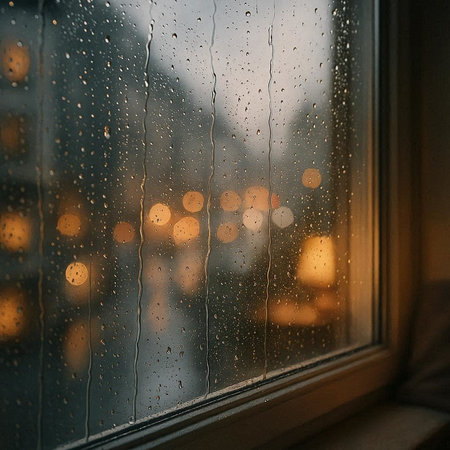 Raindrops on the window. Raindrops on the window. Blurred background.