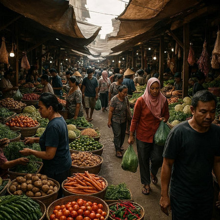 People at the vegetable market in Essaouira, Morocco.