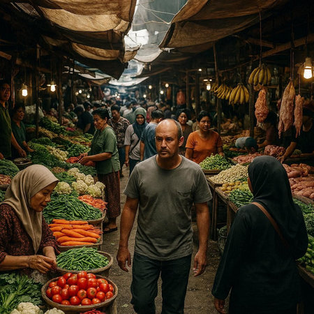 Unidentified indian people at the vegetable market.