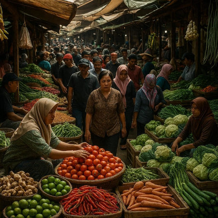 Unidentified people at the vegetable market in Kolkata.