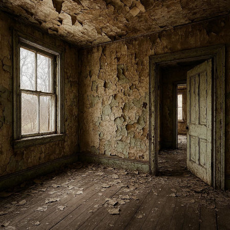 Interior of an old abandoned building. 3D render image.