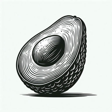 Avocado on a white background. Vector illustration in vintage style.