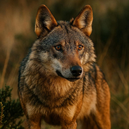 Portrait of a wild wolf in the wilderness. Wildlife scene from nature.