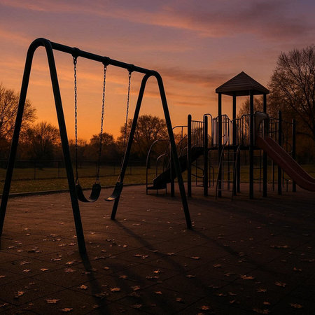Playground in the park at sunset. Early morning. Selective focus.の写真素材