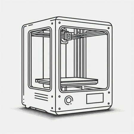 3D printer line art icon. Vector illustration of 3d printer.