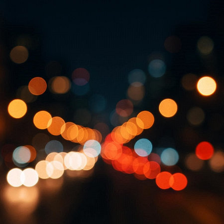 Bokeh of car in city at night. Abstract background.