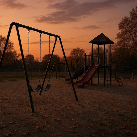 Playground in the autumn park at sunset. 3d render.の写真素材