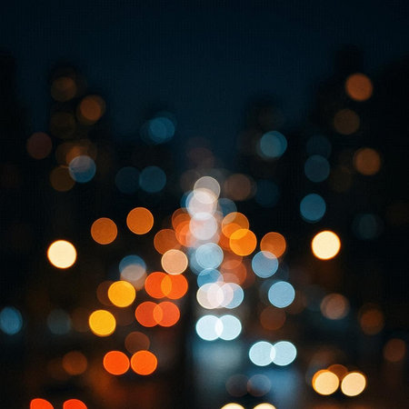 Abstract circular bokeh background of city at night, defocused