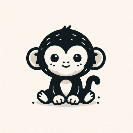 Cute cartoon monkey on a white background. Hand drawn vector illustration.