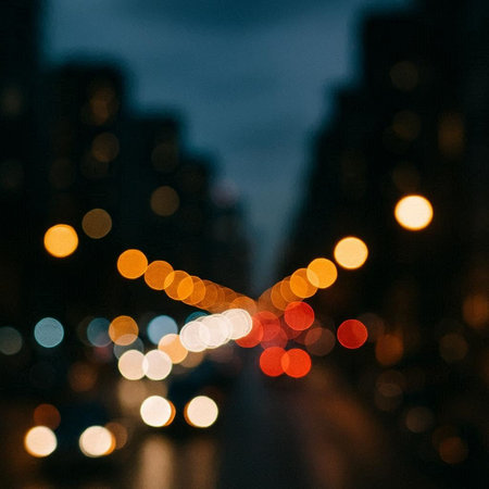 Abstract blurred city lights bokeh background. Bokeh effect