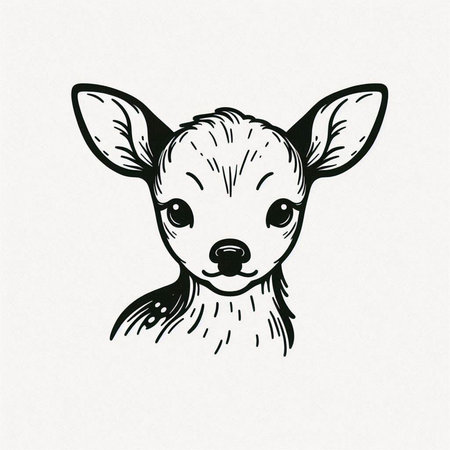 Cute cartoon deer. Hand drawn vector illustration on white background.の写真素材
