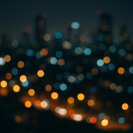 Abstract circular bokeh background, defocused lights of city.