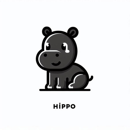 Hippo. Cute cartoon animal isolated on white background. Vector illustration.の写真素材