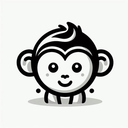 Cute Monkey Cartoon Character Vector Illustration. Monochrome Character
