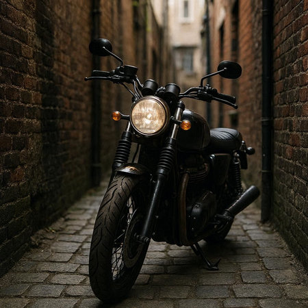 Vintage custom motorcycle parked in the street. Biker concept.