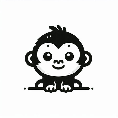 Monkey isolated on white background. Black and white vector illustration.