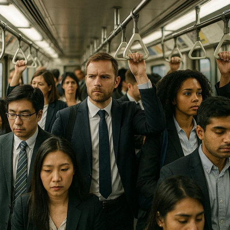 Group of business people in the subway. Businessmen and businesswomen in the subway.