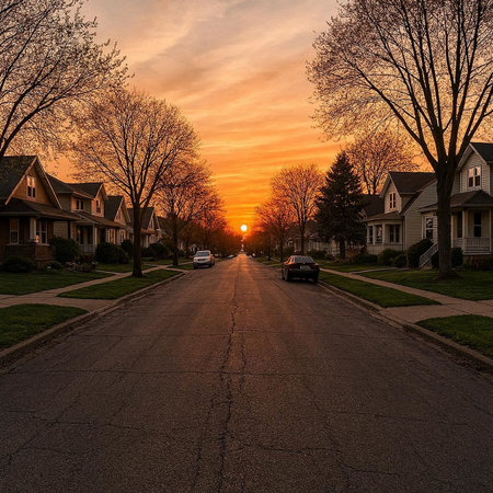Sunset in a suburban neighborhood of Toronto, Ontario, Canada.