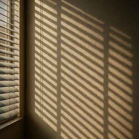 Sunlight shining through the window blinds. 3D illustration.