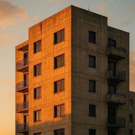 Modern apartment buildings on a sunny day with a blue sky. Facade of a modern apartment building