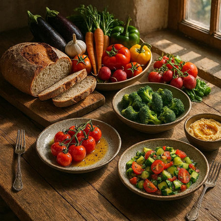 Healthy eating. Vegetables on wooden table in rustic styleの写真素材