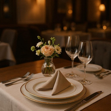 Elegant table setting in a luxury restaurant. Selective focus.