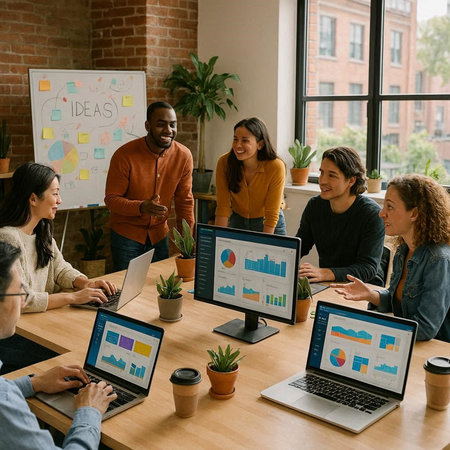 Multiethnic group of business people having a meeting in creative office