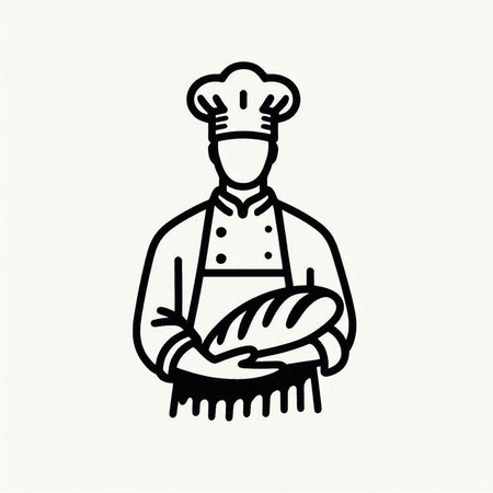 Chef with bread. Hand drawn vector illustration in doodle style.