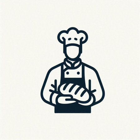 Chef with bread icon in doodle style, vector illustration.