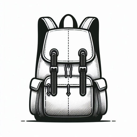 Illustration of a backpack in engraving style on a white background
