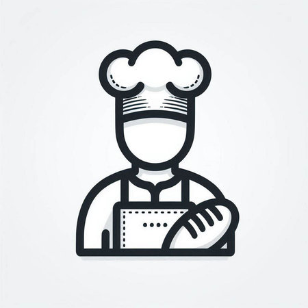 Icon of a chef with a hat and a bowl of bread.の写真素材