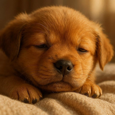 Labrador puppy sleeping on a soft blanket. Close-up.