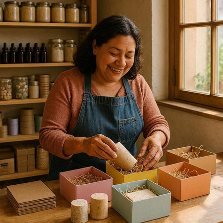 Woman working in a pottery workshop. Female potter at work.の写真素材