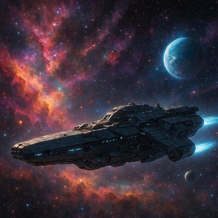 Futuristic spaceship in deep space. Elements of this image furnished by NASA