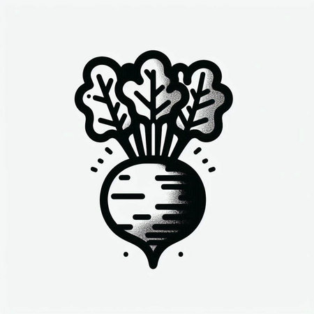 Radish with leaves in engraving style. Vector illustration.