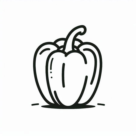 Bell pepper doodle vector icon. Black and white illustration isolated on white backgroundの写真素材